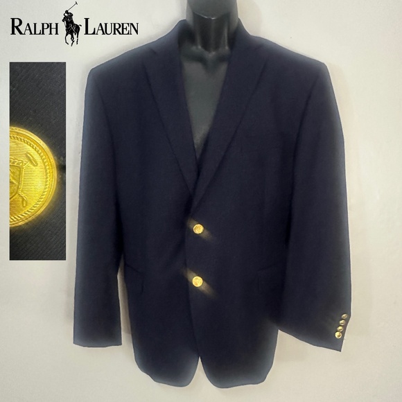 Lauren by Ralph Lauren Navy Blazer 44S Gently worn 100% wool Brass buttons - Picture 1 of 4